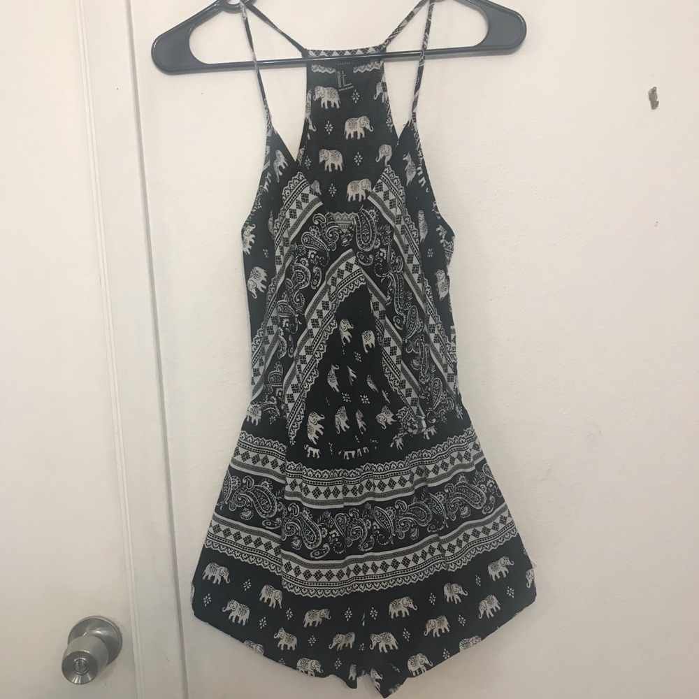 Black and white elephant romper